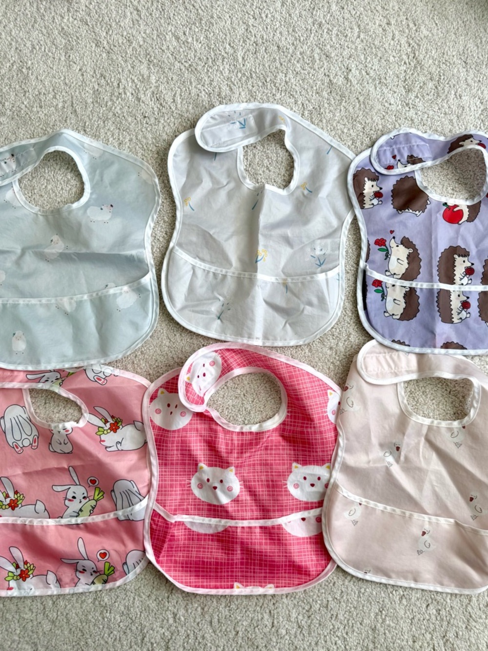 Cute Patterned Baby Bibs - Pink, White, Lavender & More (Set of 6)